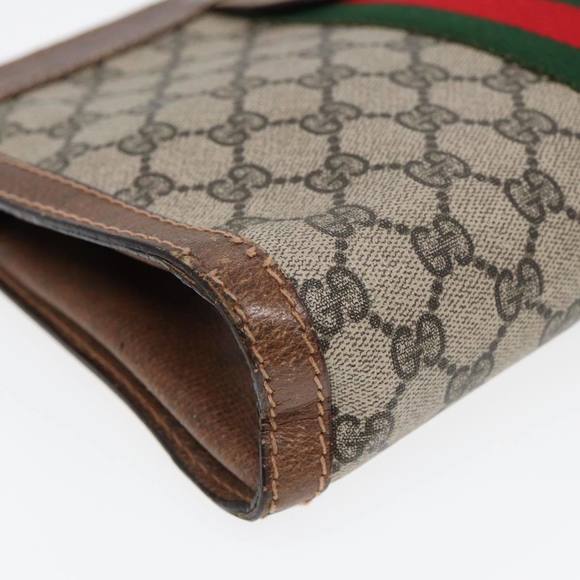 GUCCI GG Supreme Web Sherry Line Clutch Bag Beige Red Green 010 378 Auth ep5011 - Picture 7 of 16